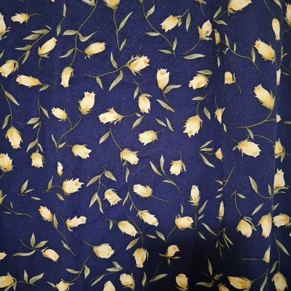 R&K Originals Midi Skirt Women's Size 10 Vintage 80's Navy Floral Boho Resort